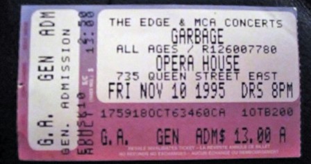 Garbage Toronto Show ticket stub